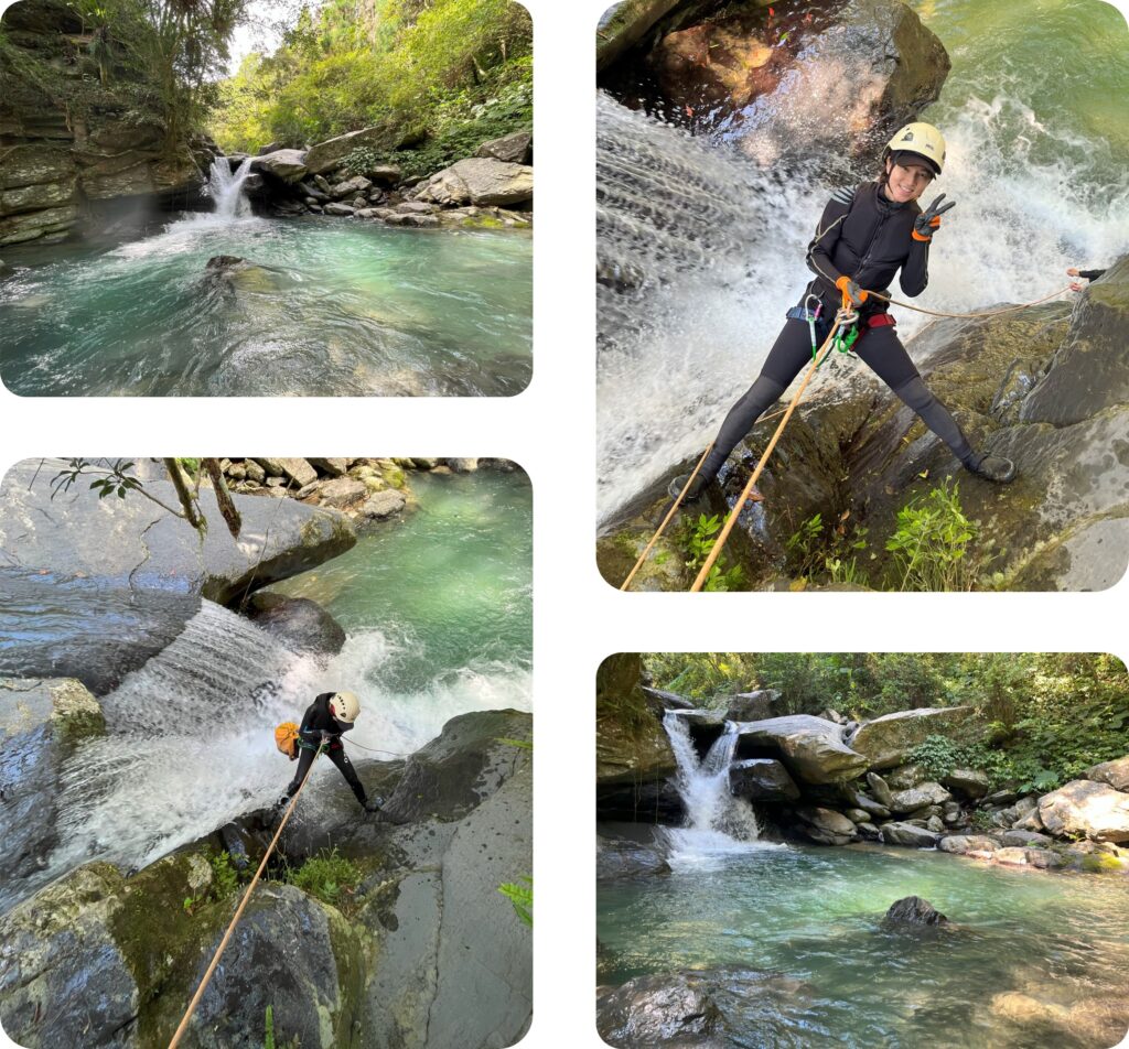 Collage of a beginner canyon in Taiwan with many waterfalls