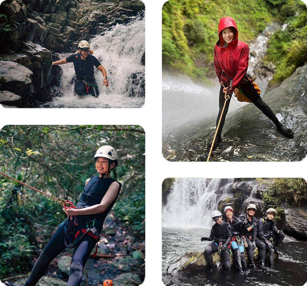 Collection of photos of canyoning guides safely guiding clients.