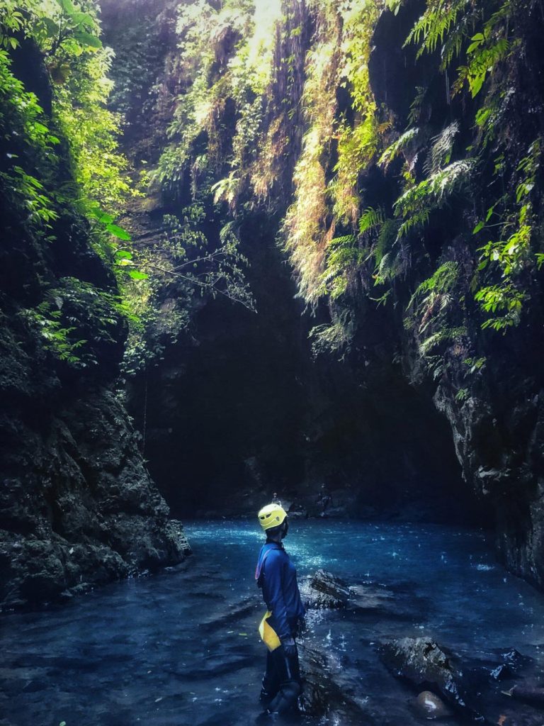 Client looking into a canyon in Taiwan.