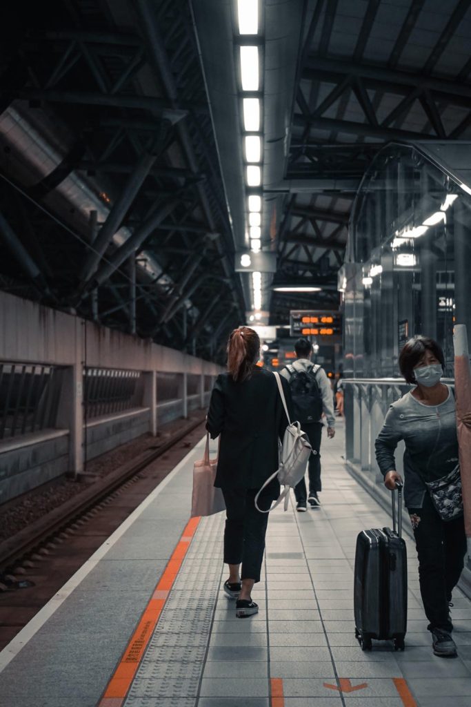 a woman walking in the subway